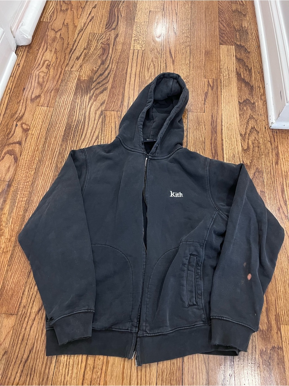 Kith Men’s Zip Up Hoodie Distressed Black Size XS